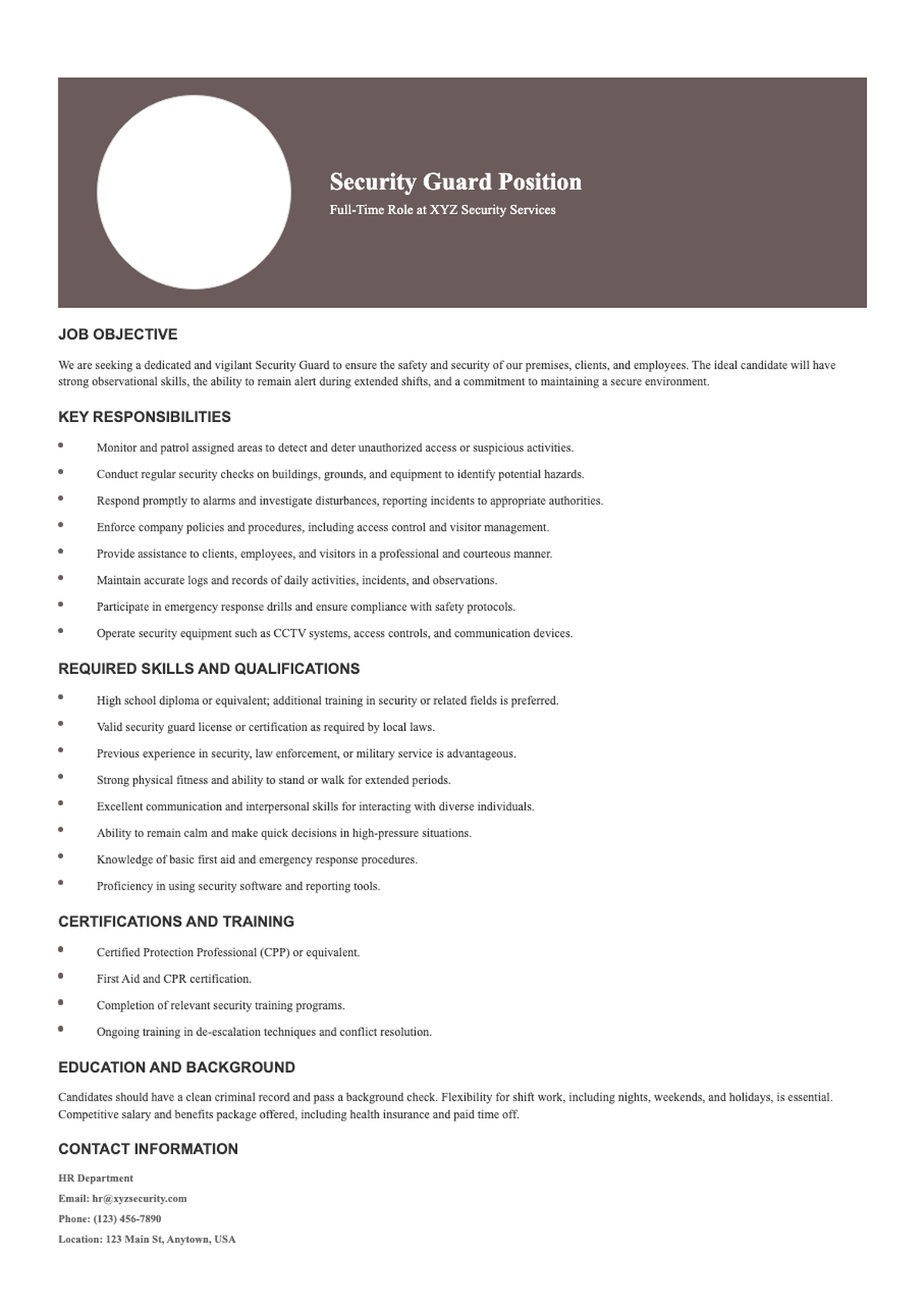 Professional hotel security resume with photo and maroon header_variant_1